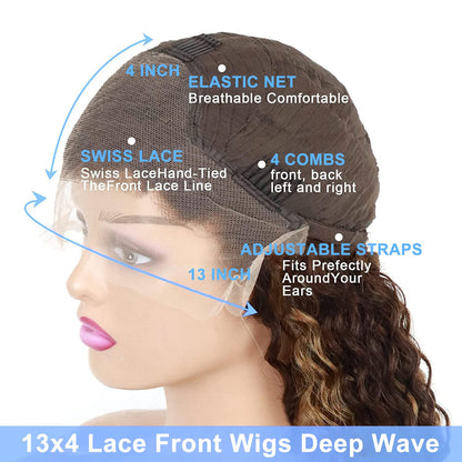 Ombre Honey Blonde Deep Wave Curly Lace Frontal Wigs