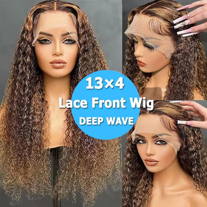 Ombre Honey Blonde Deep Wave Curly Lace Frontal Wigs