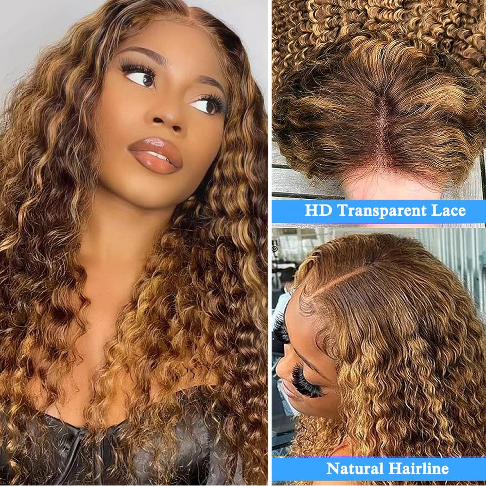 Ombre Honey Blonde Deep Wave Curly Lace Frontal Wigs