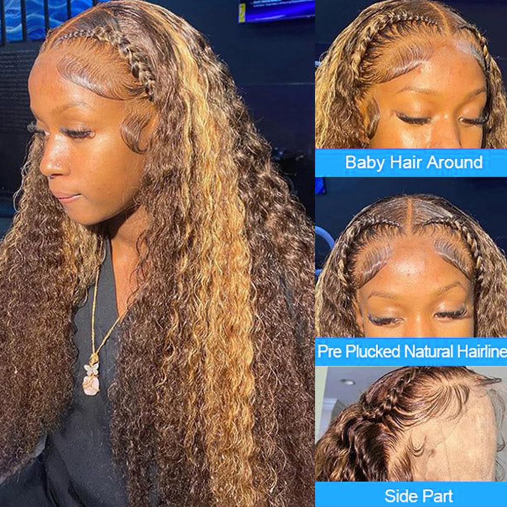 Ombre Honey Blonde Deep Wave Curly Lace Frontal Wigs