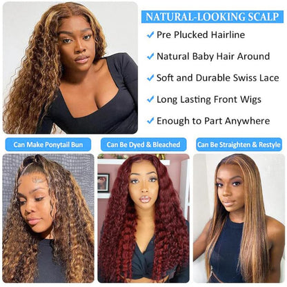 Ombre Honey Blonde Deep Wave Curly Lace Frontal Wigs