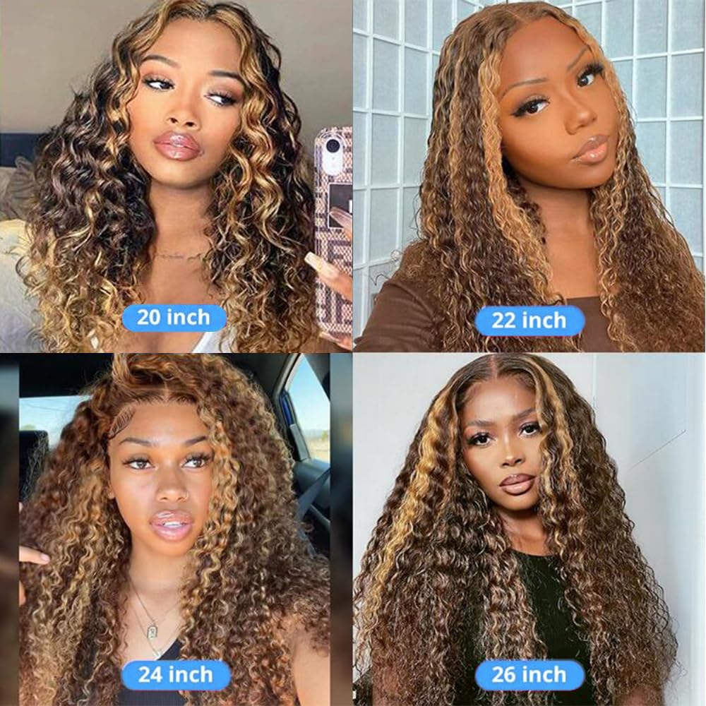 Ombre Honey Blonde Deep Wave Curly Lace Frontal Wigs