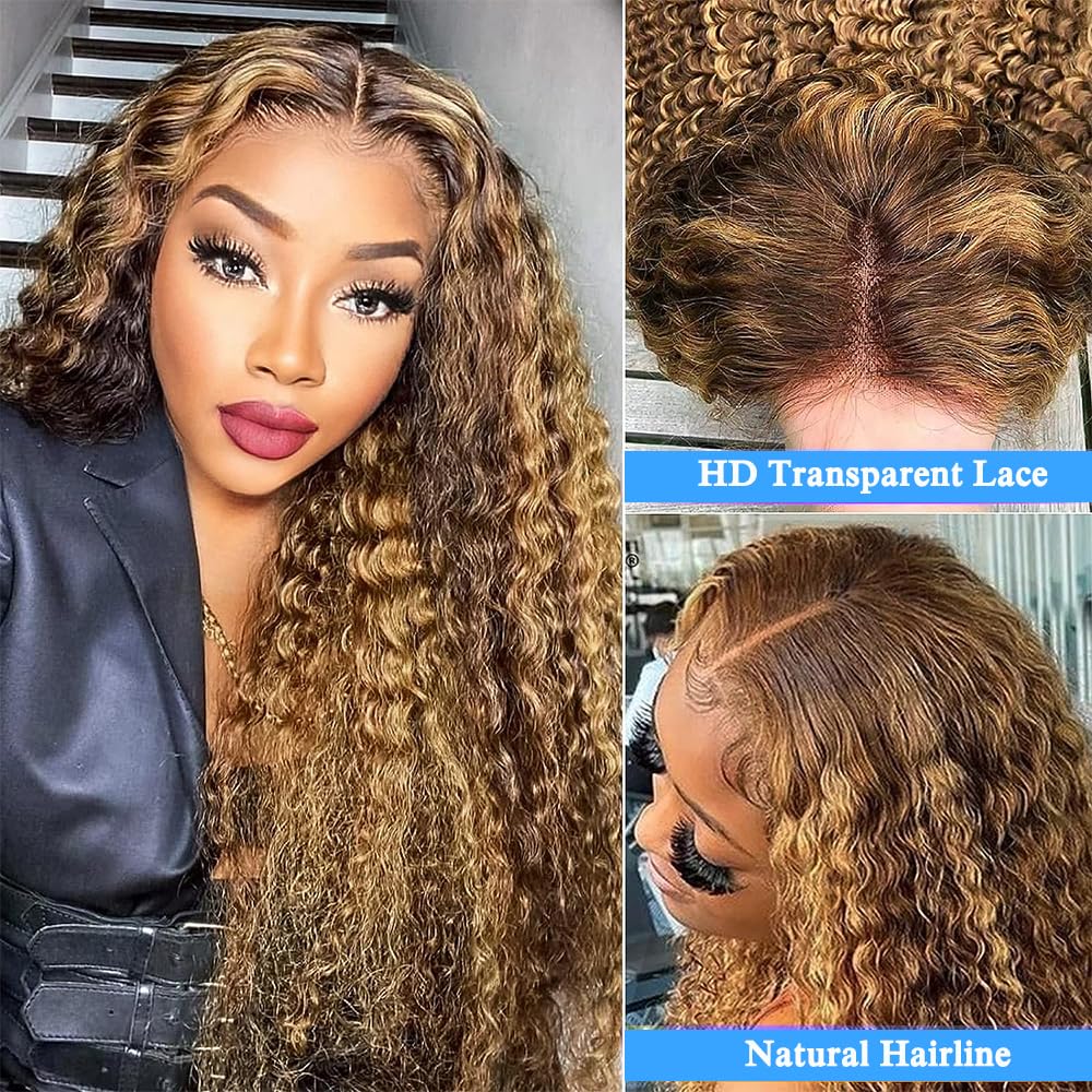 Ombre Honey Blonde Deep Wave Curly Lace Frontal Wigs