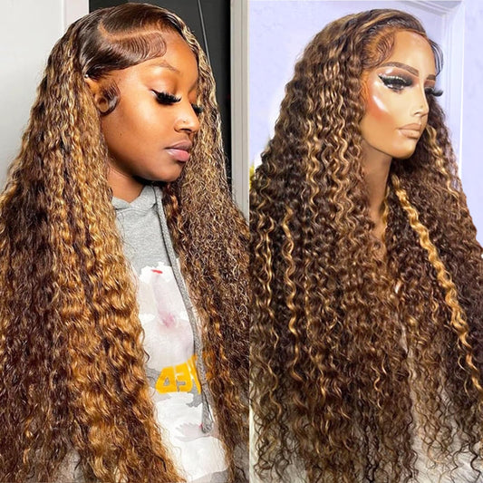 Ombre Honey Blonde Deep Wave Curly Lace Frontal Wigs