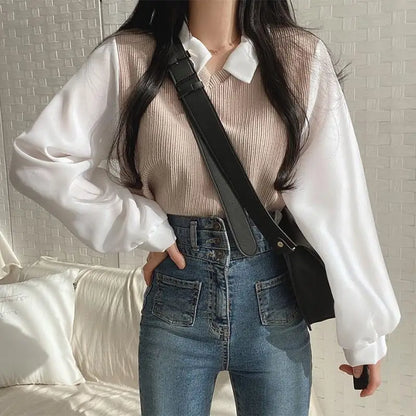 False Two-piece Polo Collar Blouses