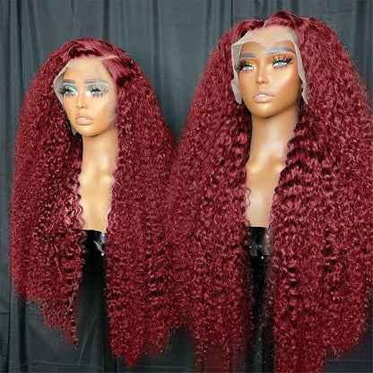 Transparent Lace Front Wig: Deep Wave 99J Burgundy